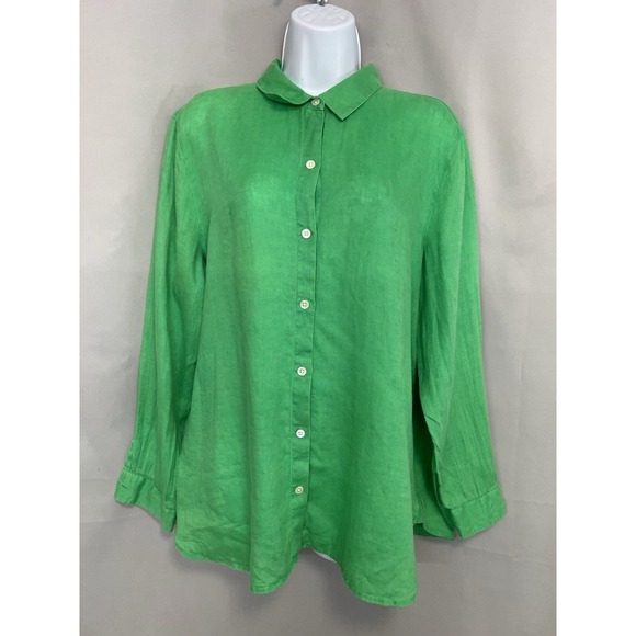 J. Jill Tops - J Jill Love Linen Women's Button Front Blouse Green Size Medium 100% Linen
